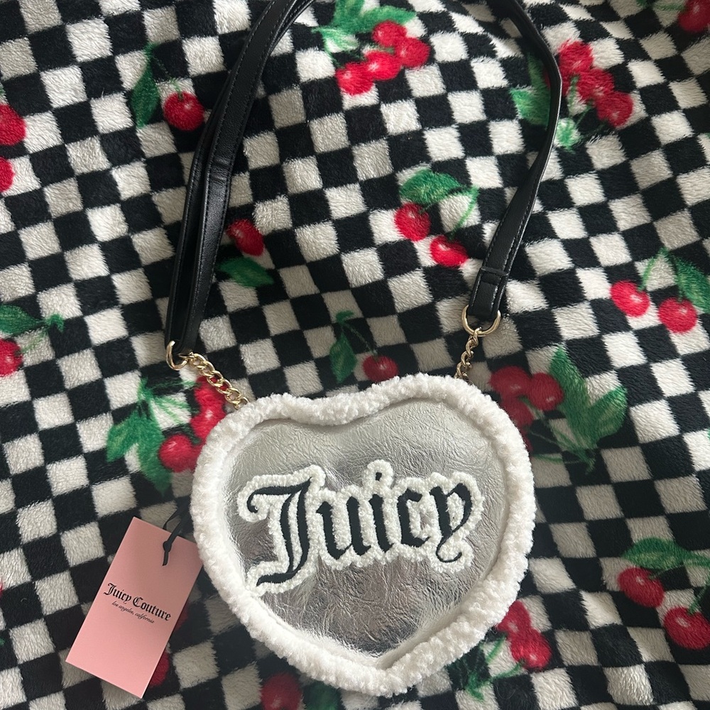 Juicy Couture Silver Heart Sherpa Purse
